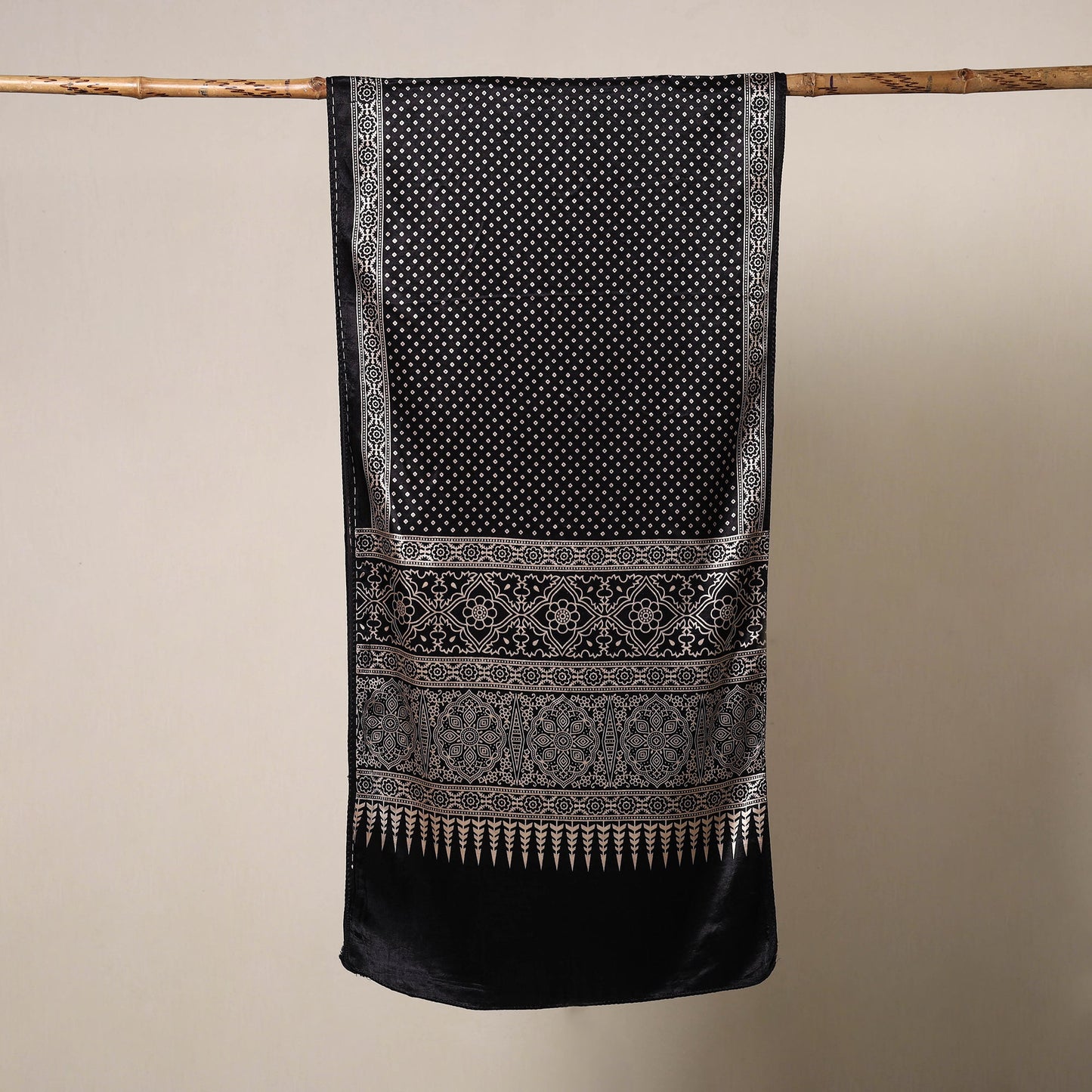 Black - mashru silk printed stole 57 - handcrafted