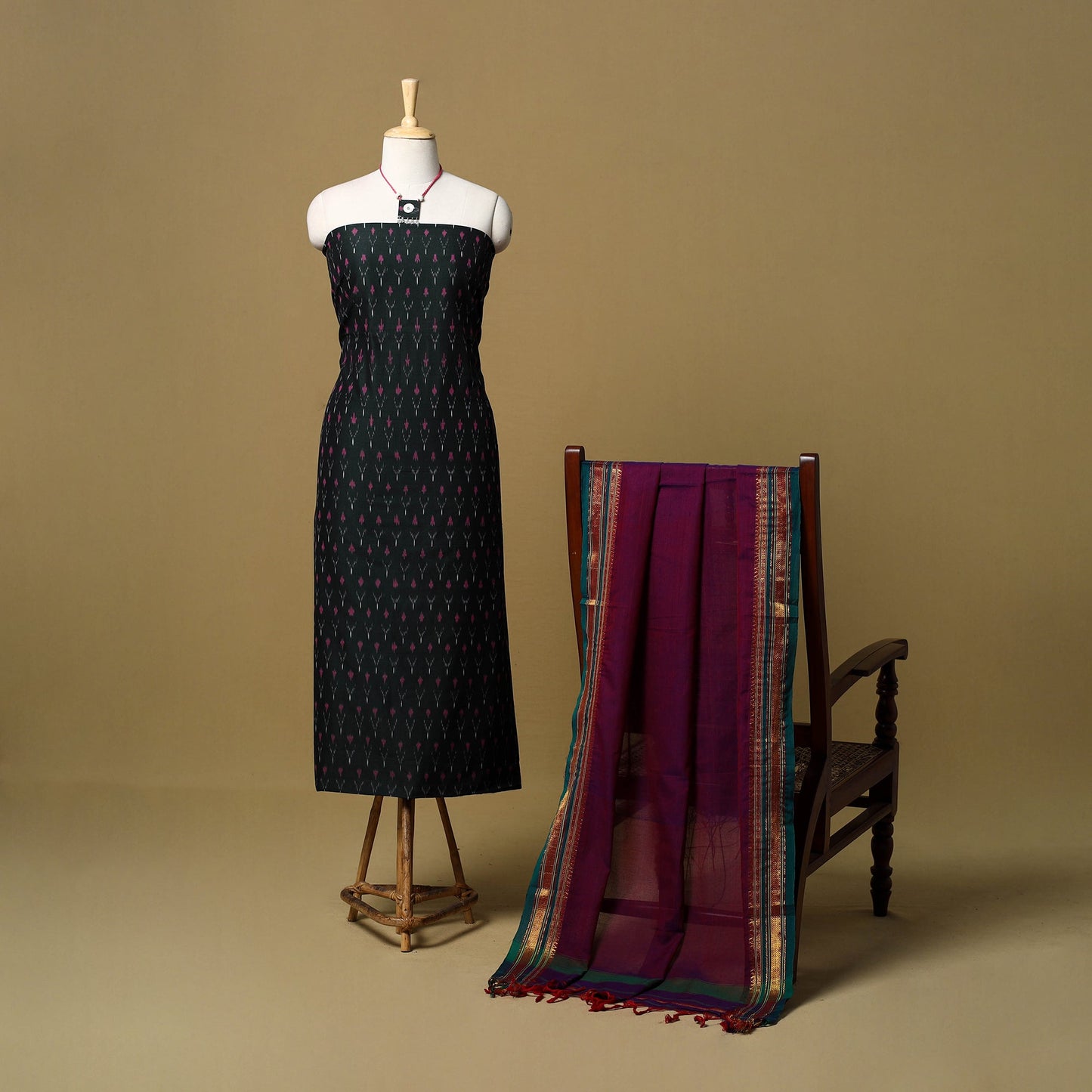 Mercerised cotton 2pc unstitched pochampally ikat dress