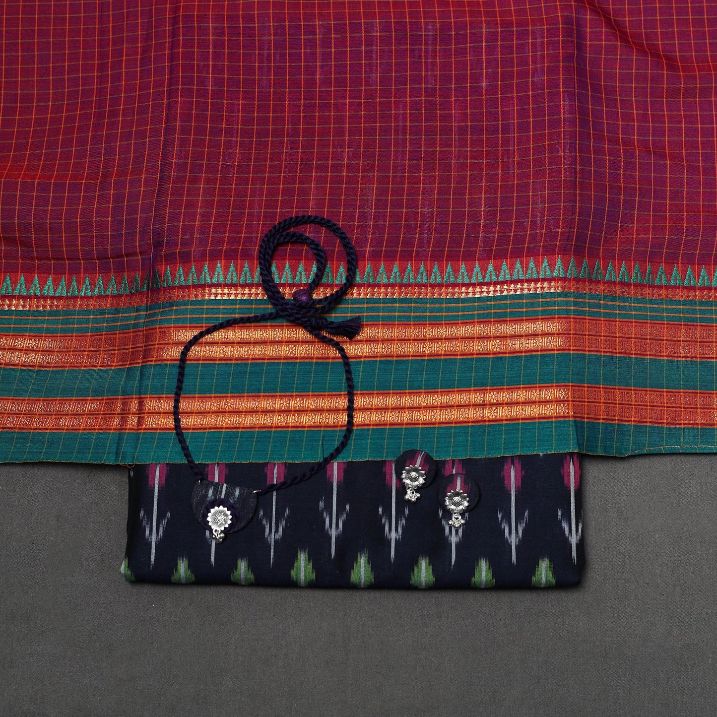 Mercerised cotton 2pc unstitched pochampally ikat dress