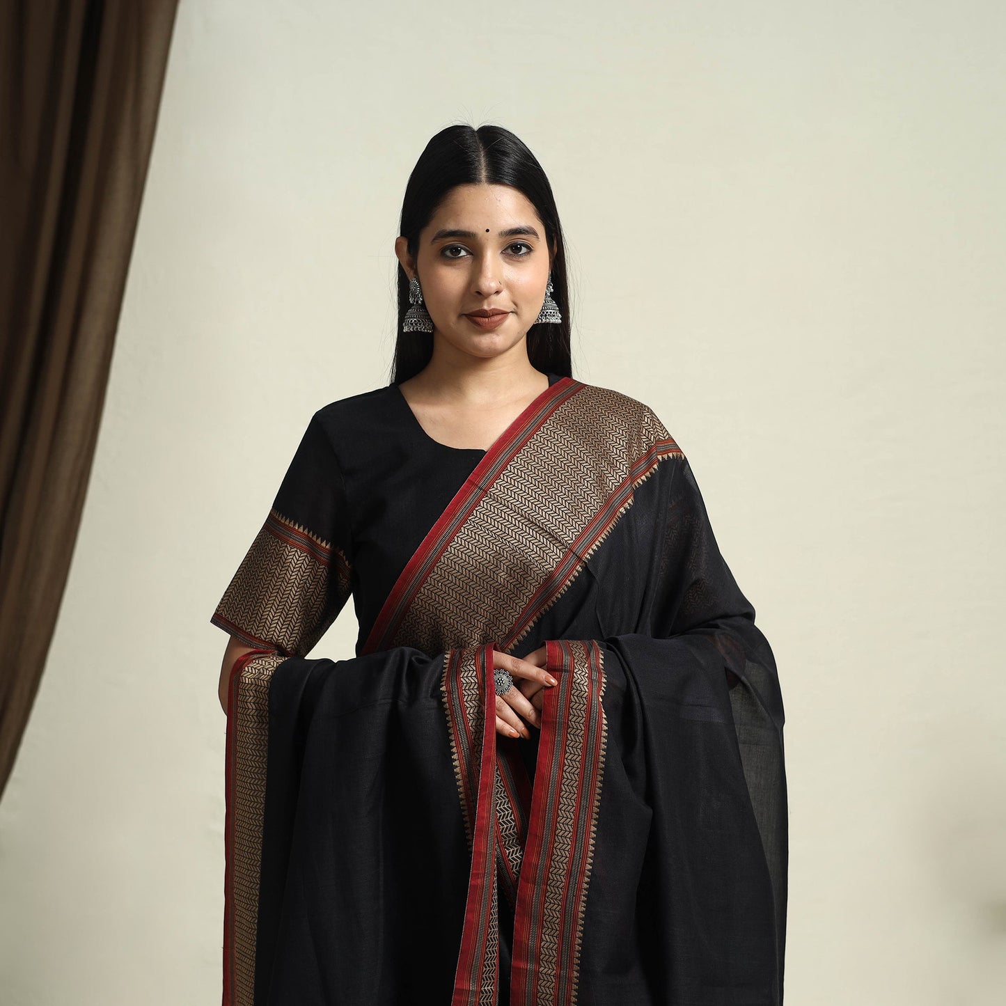 Mercerised Cotton Black Dharwad Kurta Set with Palazzo & Dupatta