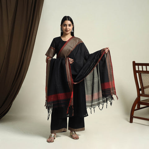 Mercerised Cotton Black Dharwad Kurta Set with Palazzo & Dupatta