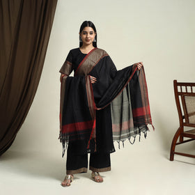 Mercerised Cotton Black Dharwad Kurta Set with Palazzo & Dupatta