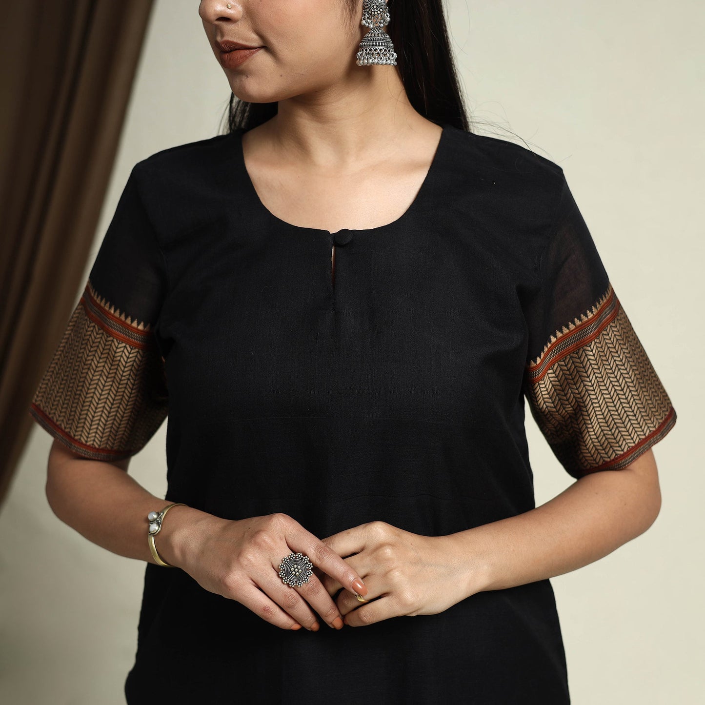 Mercerised Cotton Black Dharwad Kurta Set with Palazzo & Dupatta