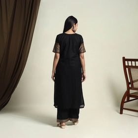 Mercerised Cotton Black Dharwad Kurta Set with Palazzo & Dupatta