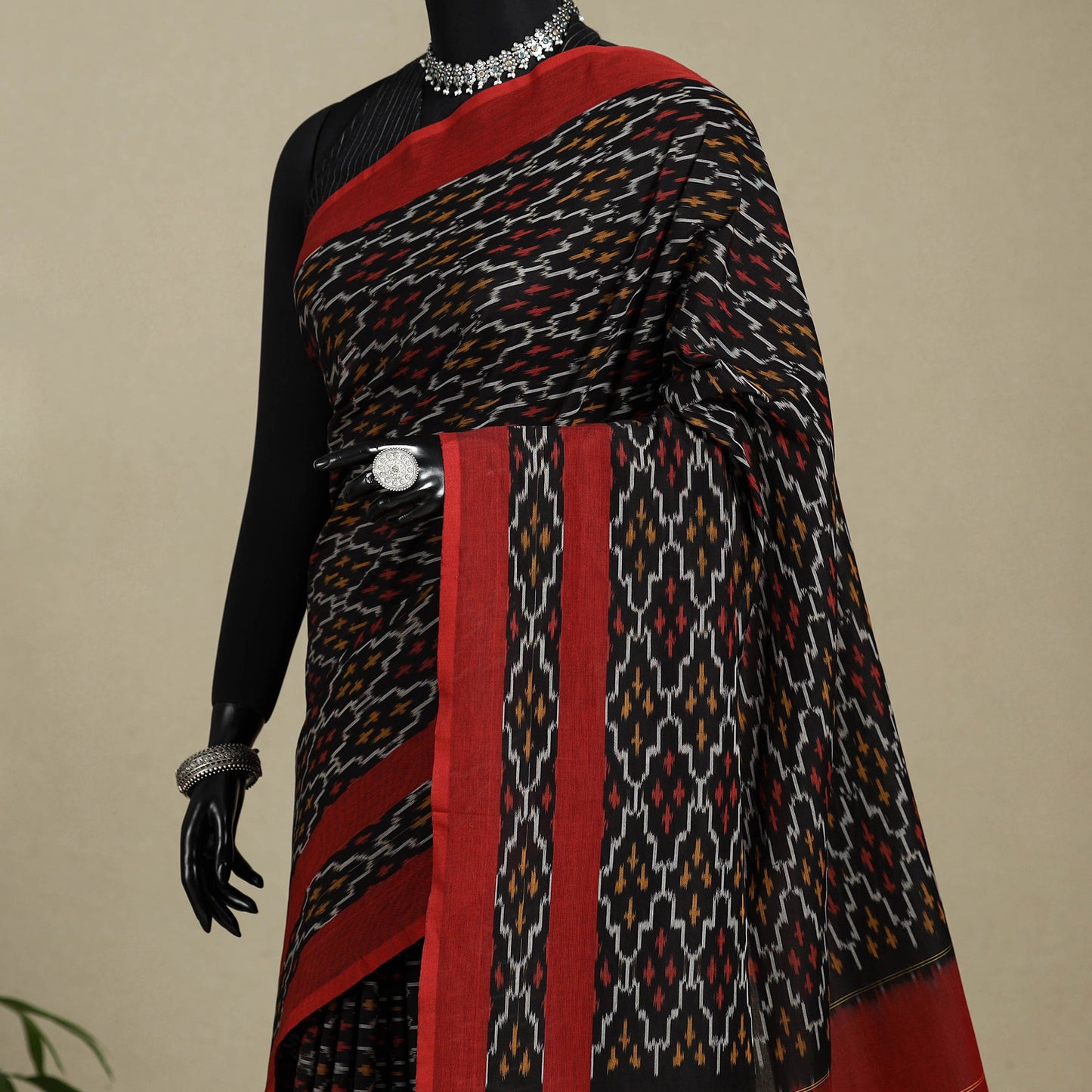 Black - mercerised cotton handloom pochampally ikat saree