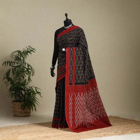 Black - mercerised cotton handloom pochampally ikat saree