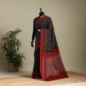 Black - mercerised cotton handloom pochampally ikat saree