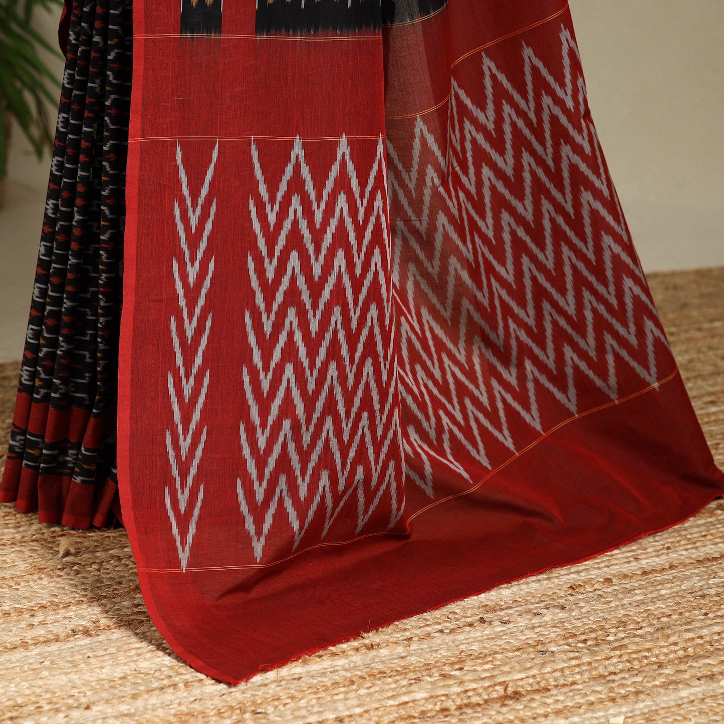 Black - mercerised cotton handloom pochampally ikat saree