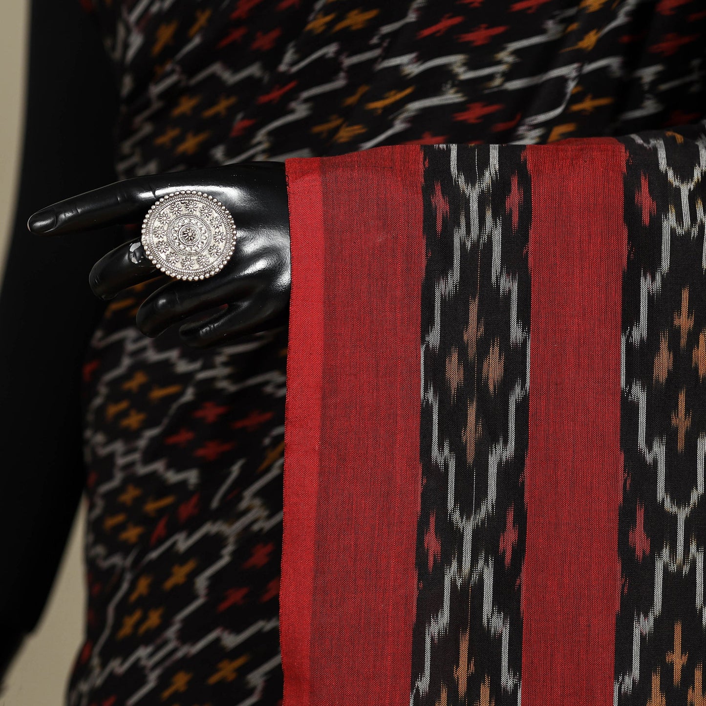 Black - mercerised cotton handloom pochampally ikat saree