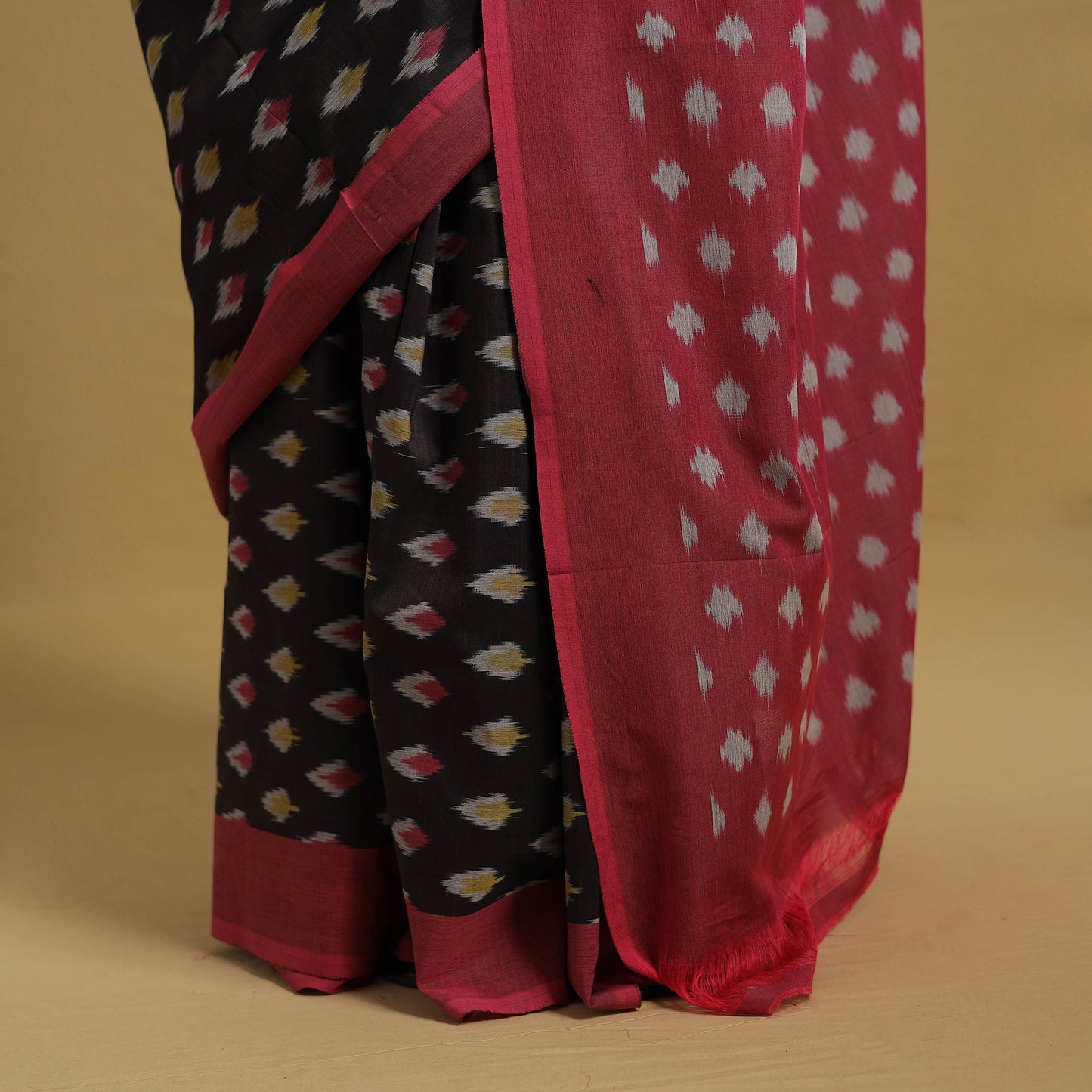 Black Mercerised Cotton Handloom Pochampally Ikat Saree