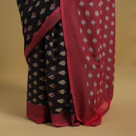 Black Mercerised Cotton Handloom Pochampally Ikat Saree