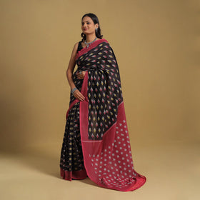 Black Mercerised Cotton Handloom Pochampally Ikat Saree
