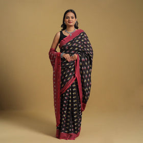 Black Mercerised Cotton Handloom Pochampally Ikat Saree