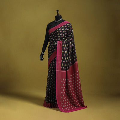 Black - mercerised cotton handloom pochampally ikat saree