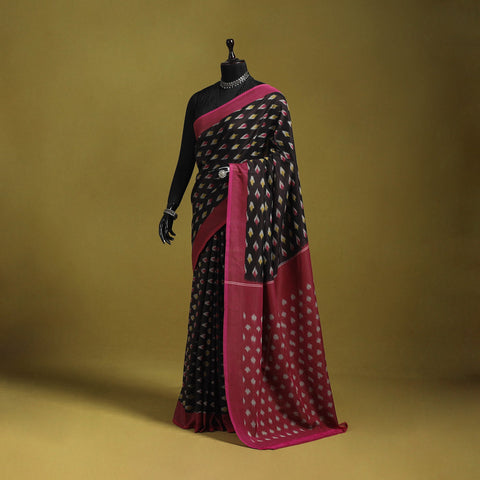 Black - mercerised cotton handloom pochampally ikat saree