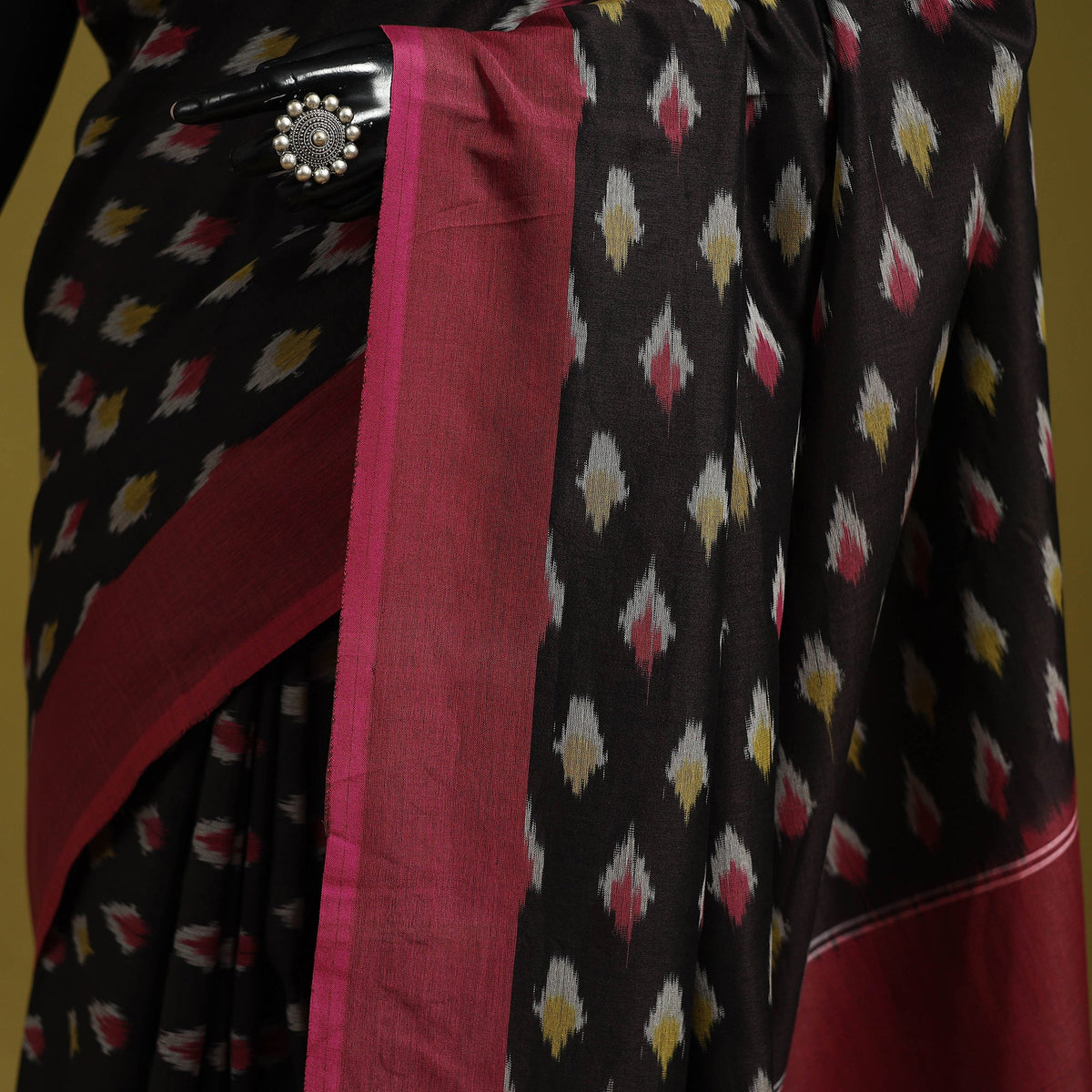 Black - mercerised cotton handloom pochampally ikat saree