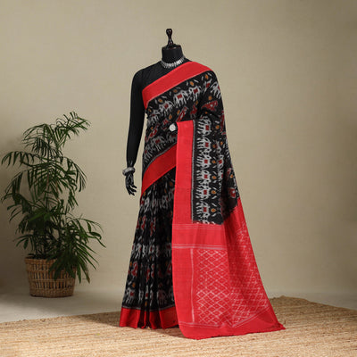 Black - mercerised cotton handloom pochampally ikat saree