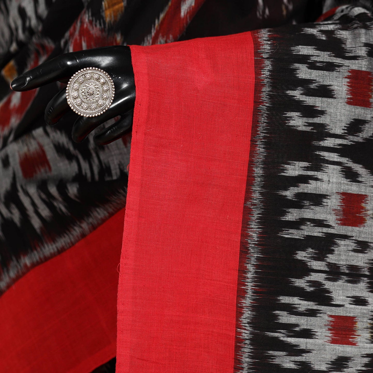 Black - mercerised cotton handloom pochampally ikat saree