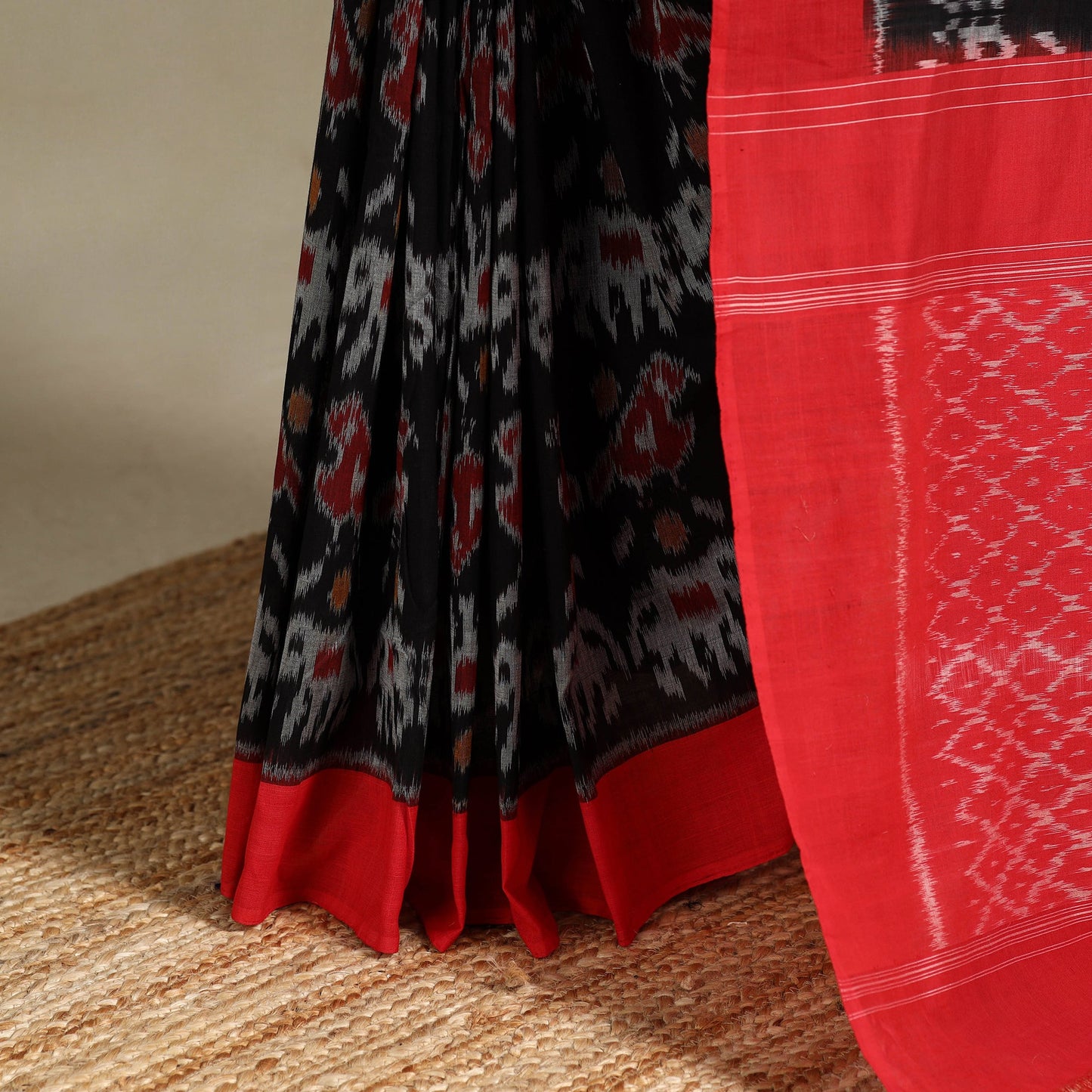 Black - mercerised cotton handloom pochampally ikat saree