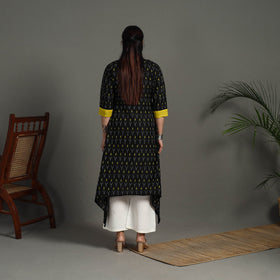 Black Mercerised Cotton A-Line Pochampally Ikat Kurta for Women