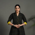  Black Mercerised Cotton A-Line Pochampally Ikat Kurta for Women