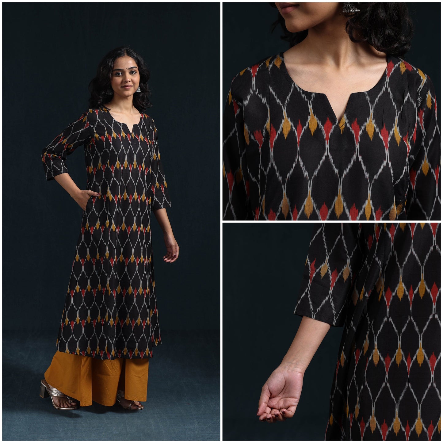 Mercerised cotton a-line pochampally ikat kurta for women