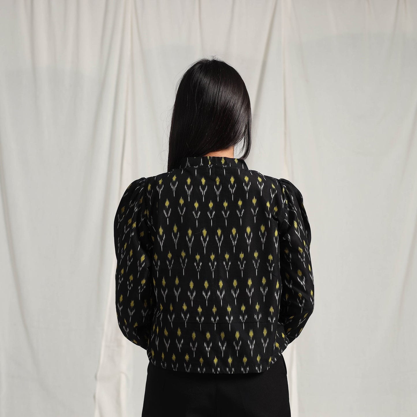 Buy Black Mercerised Cotton Pochampally Ikat Crop Top