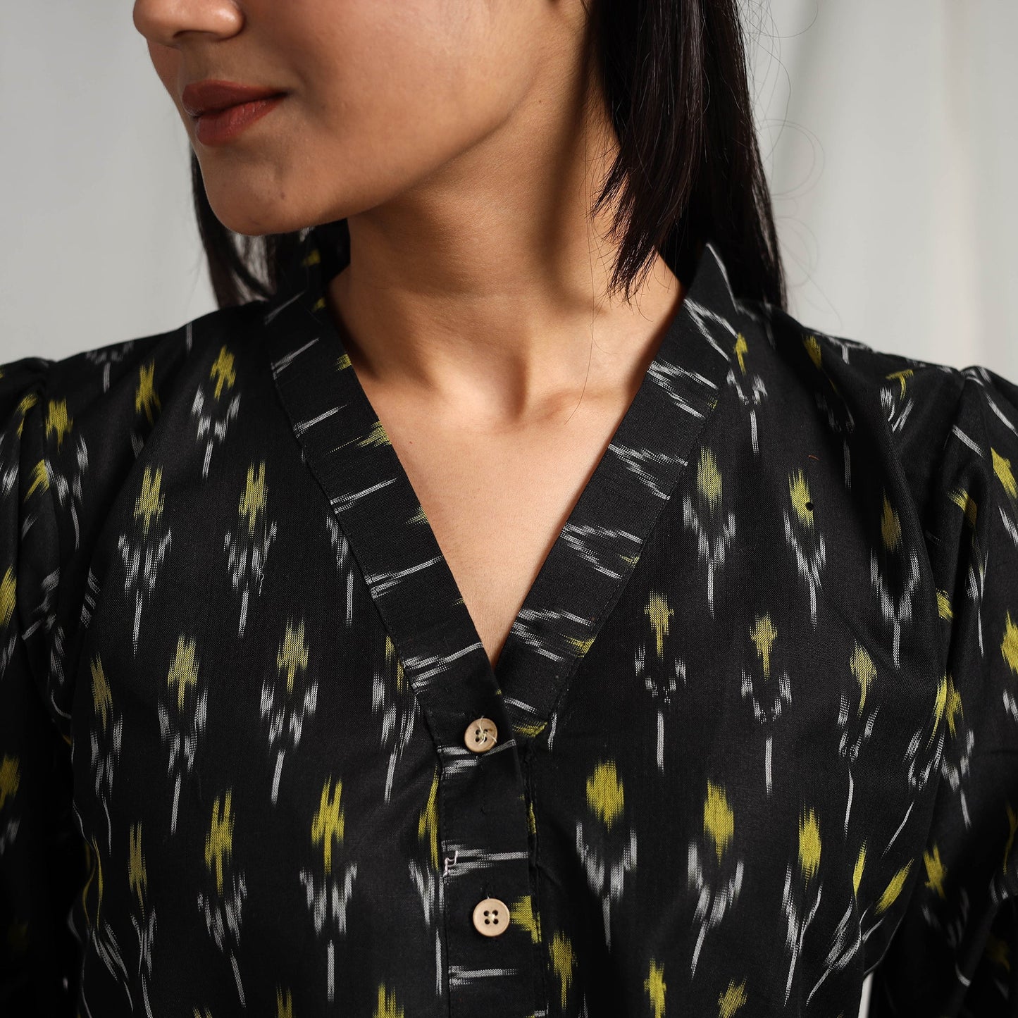 Buy Black Mercerised Cotton Pochampally Ikat Crop Top