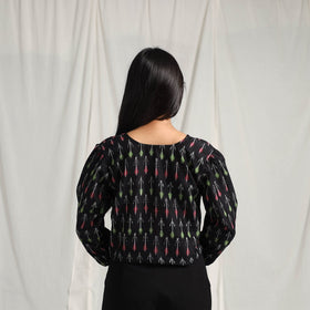 Buy Black Mercerised Cotton Pochampally Ikat Crop Top