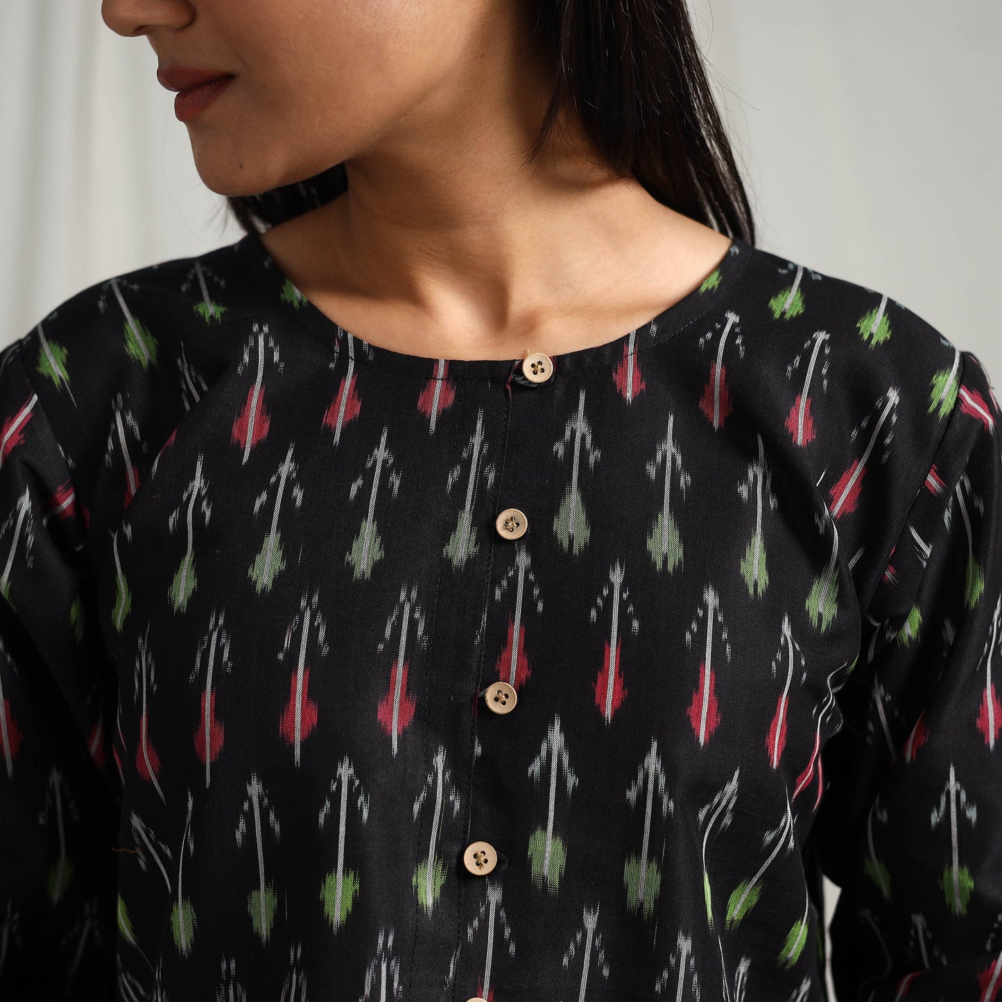 Buy Black Mercerised Cotton Pochampally Ikat Crop Top