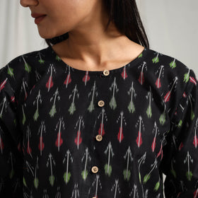 Buy Black Mercerised Cotton Pochampally Ikat Crop Top