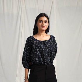 Buy Black Mercerised Cotton Pochampally Ikat Crop Top