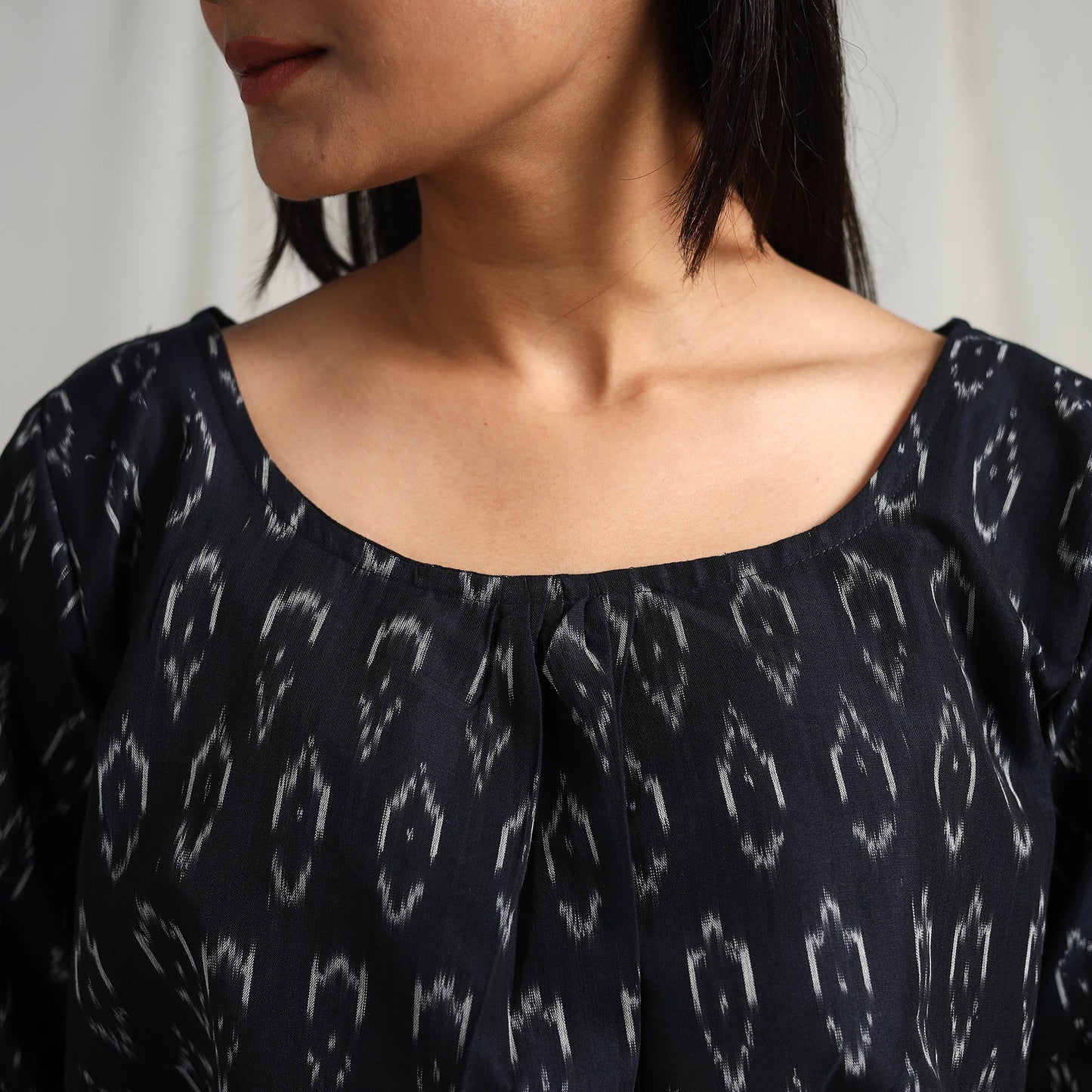 Buy Black Mercerised Cotton Pochampally Ikat Crop Top