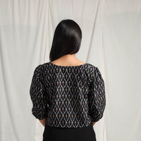 Buy Black Mercerised Cotton Pochampally Ikat Crop Top