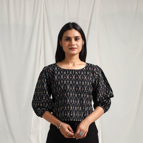 Buy Black Mercerised Cotton Pochampally Ikat Crop Top