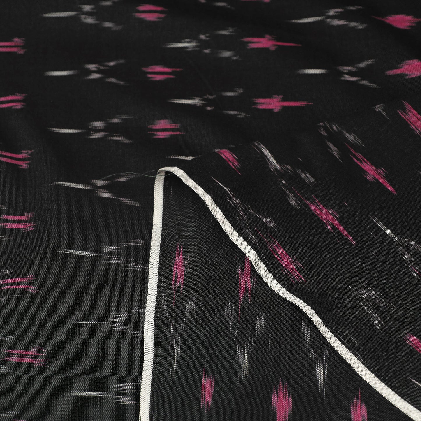  Black Mercerised Cotton Pochampally Ikat Fabric