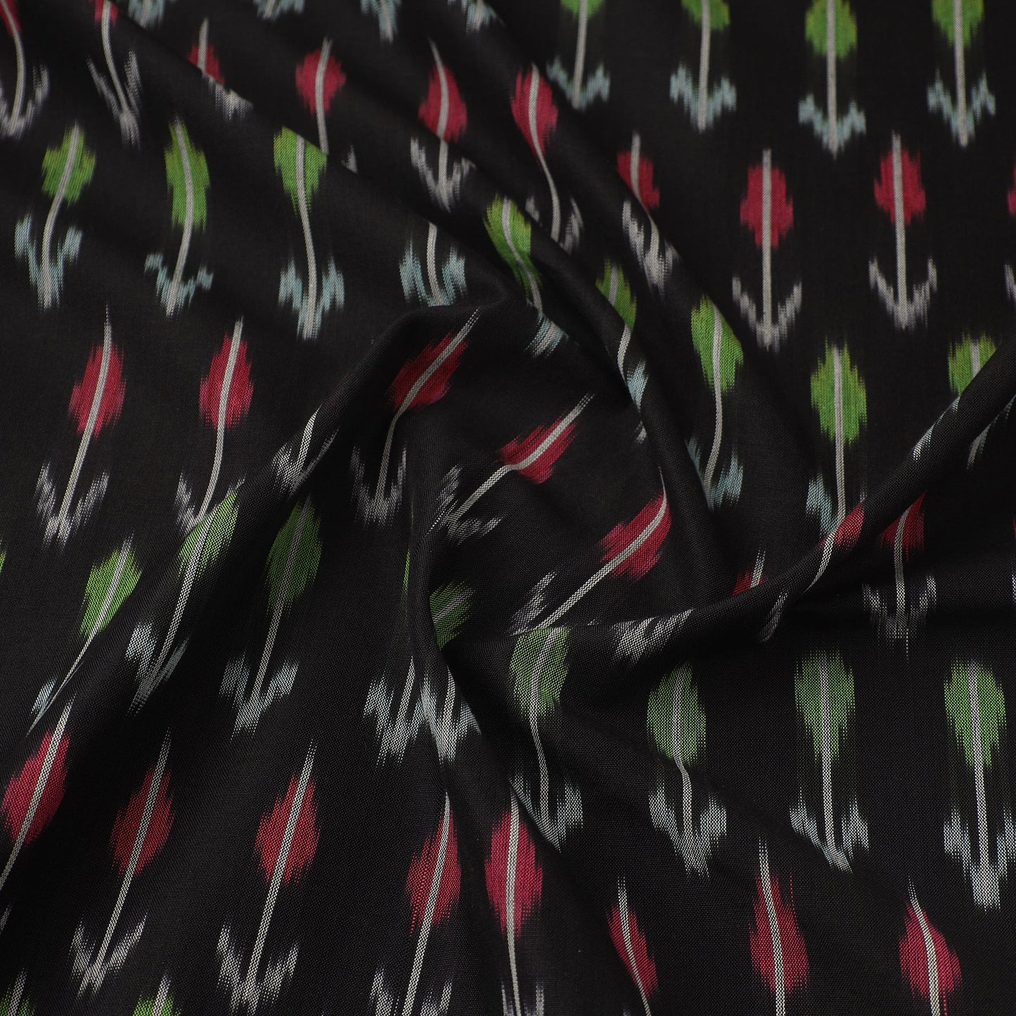 Black Mercerised Cotton Pochampally Ikat Fabric