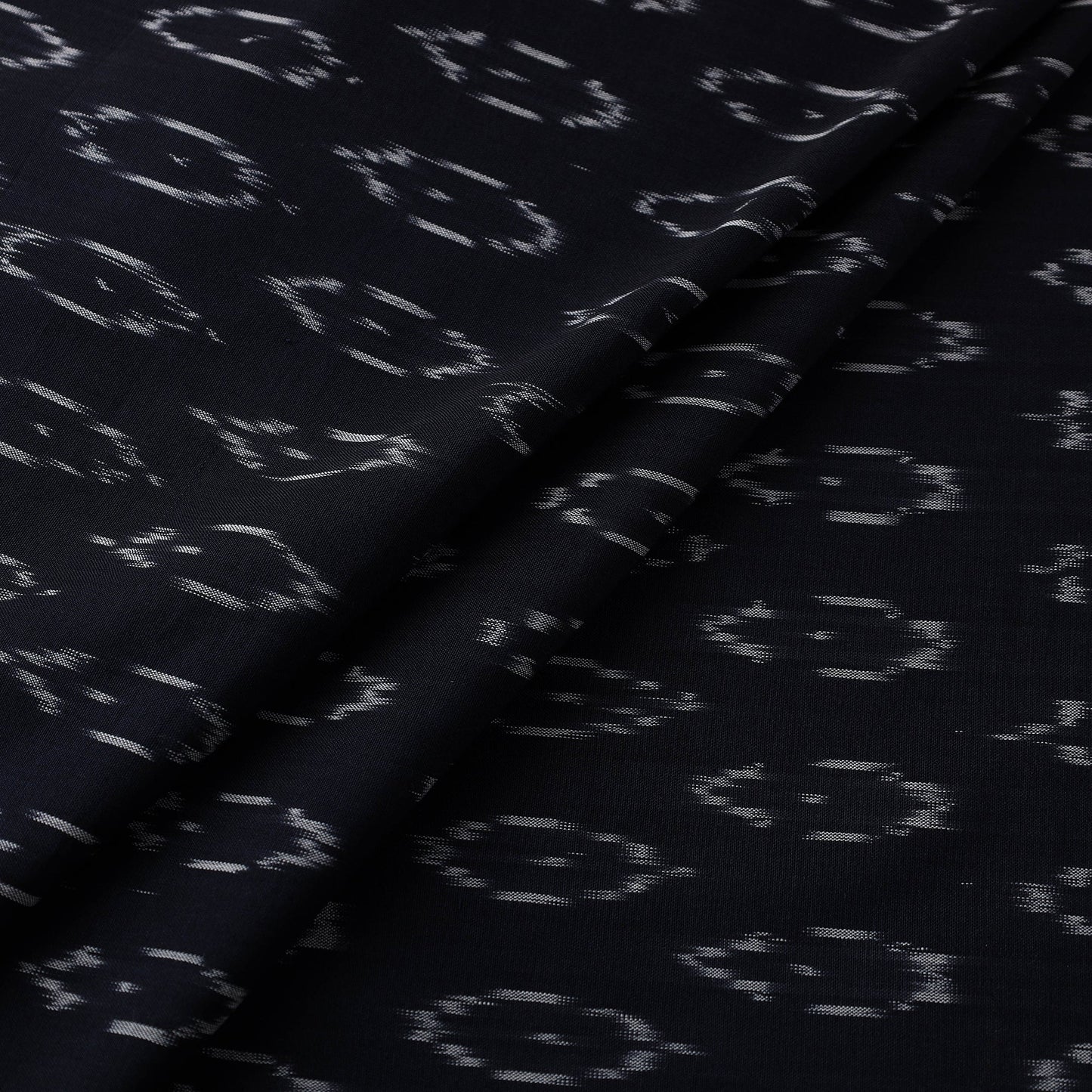 Black Mercerised Cotton Pochampally Ikat Fabric