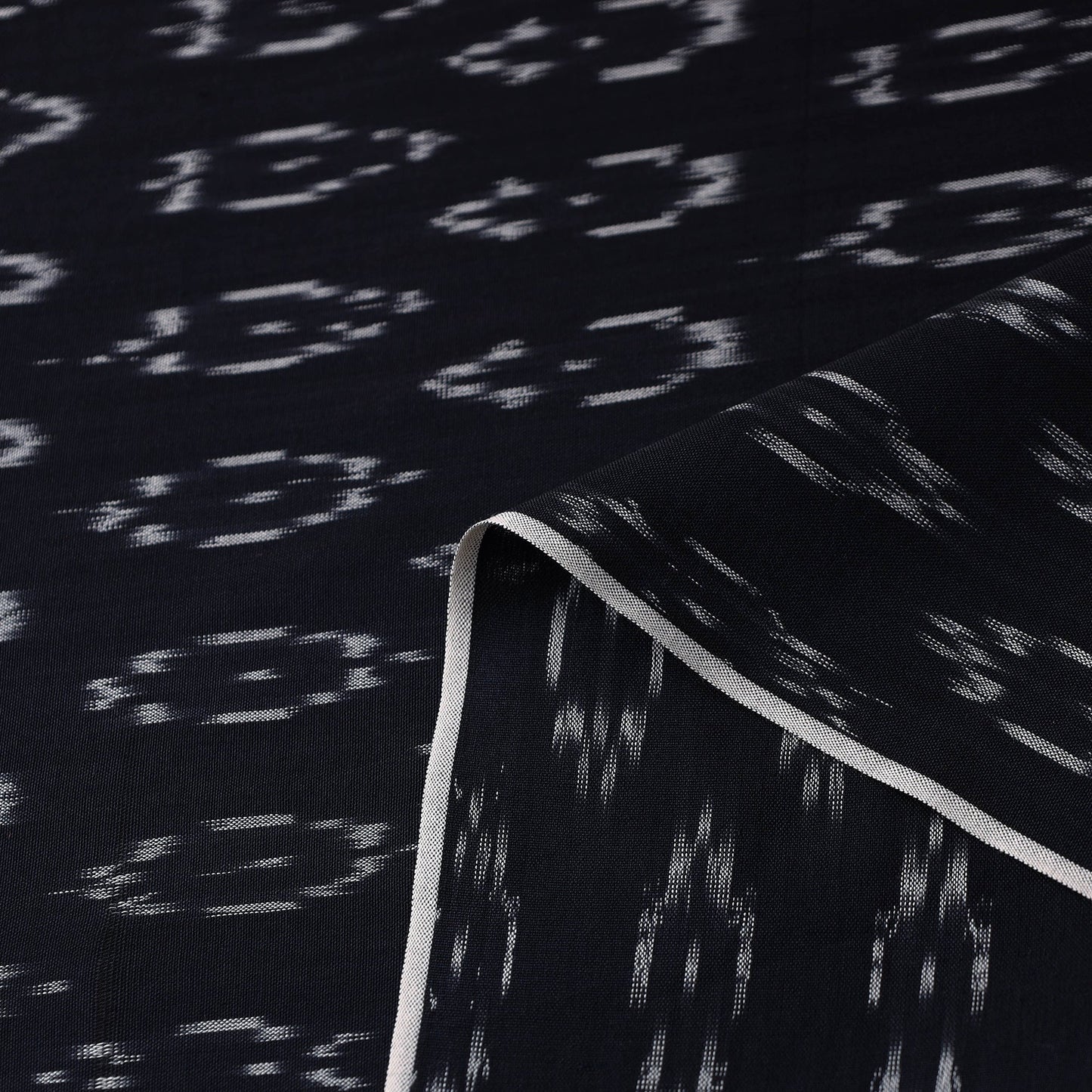 Black Mercerised Cotton Pochampally Ikat Fabric