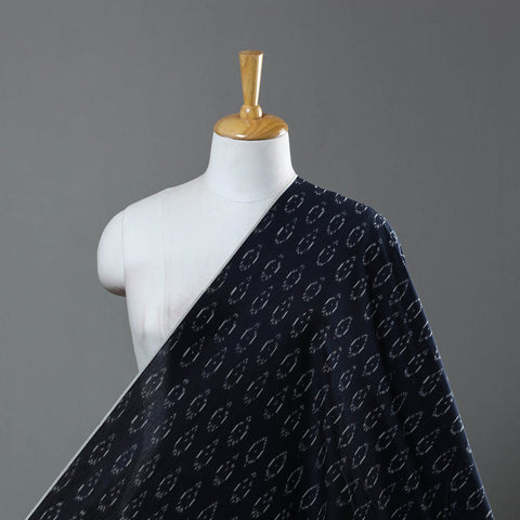 Black Mercerised Cotton Pochampally Ikat Fabric