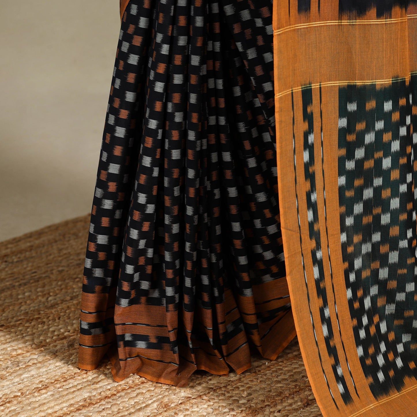 Black - mercerised cotton pochampally ikat saree 12
