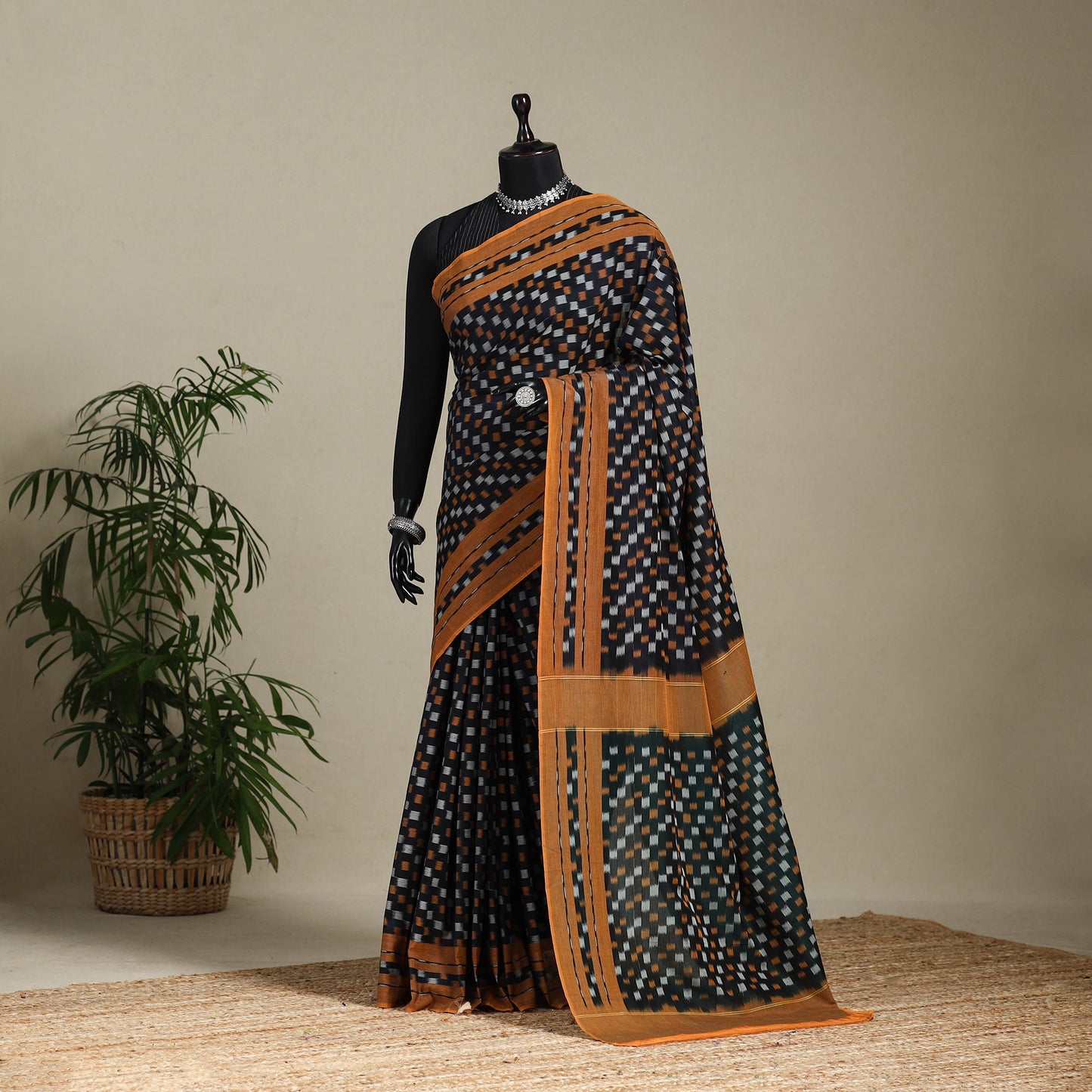 Black - mercerised cotton pochampally ikat saree 12
