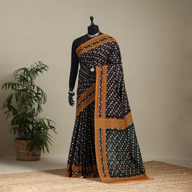 Black - mercerised cotton pochampally ikat saree 12