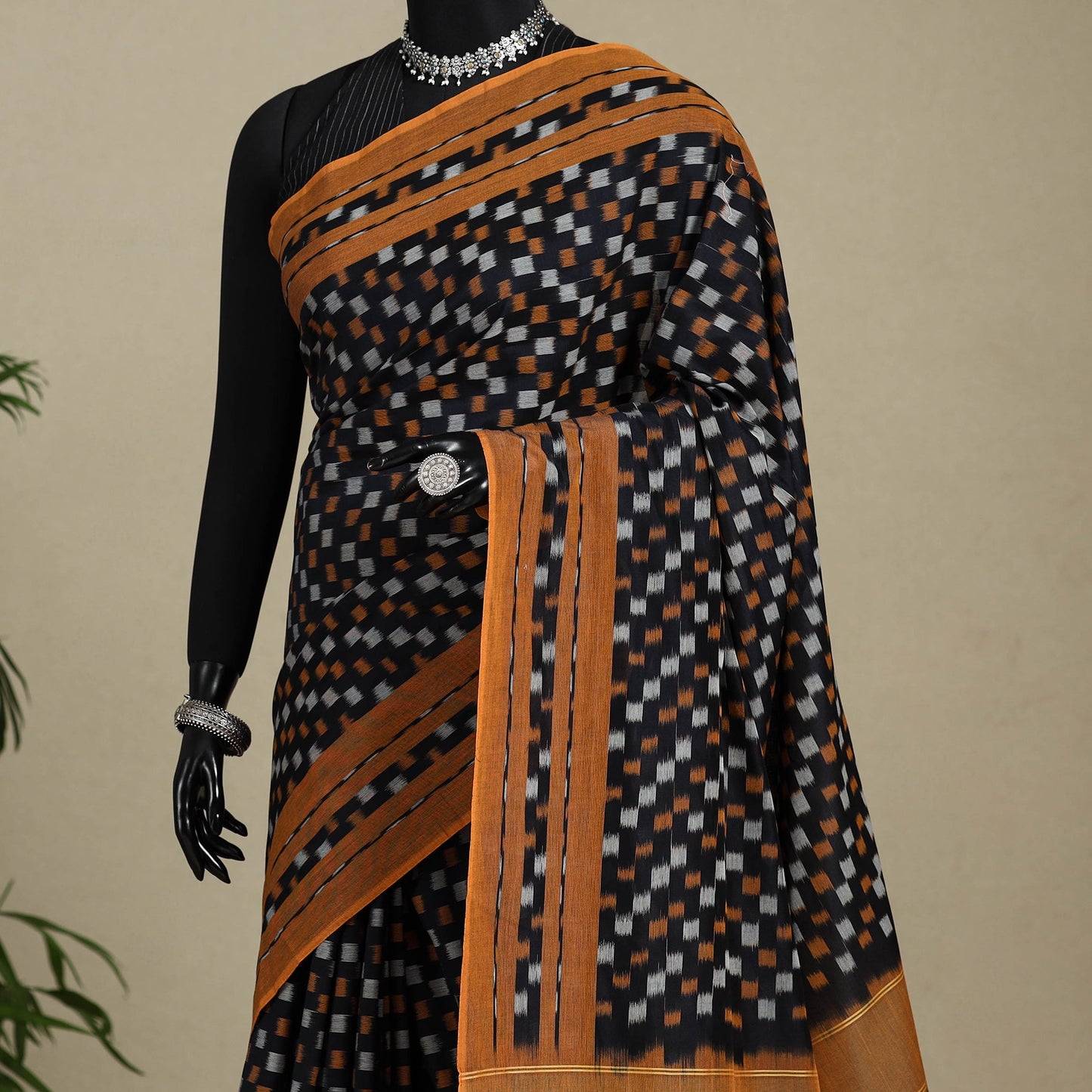 Black - mercerised cotton pochampally ikat saree 12