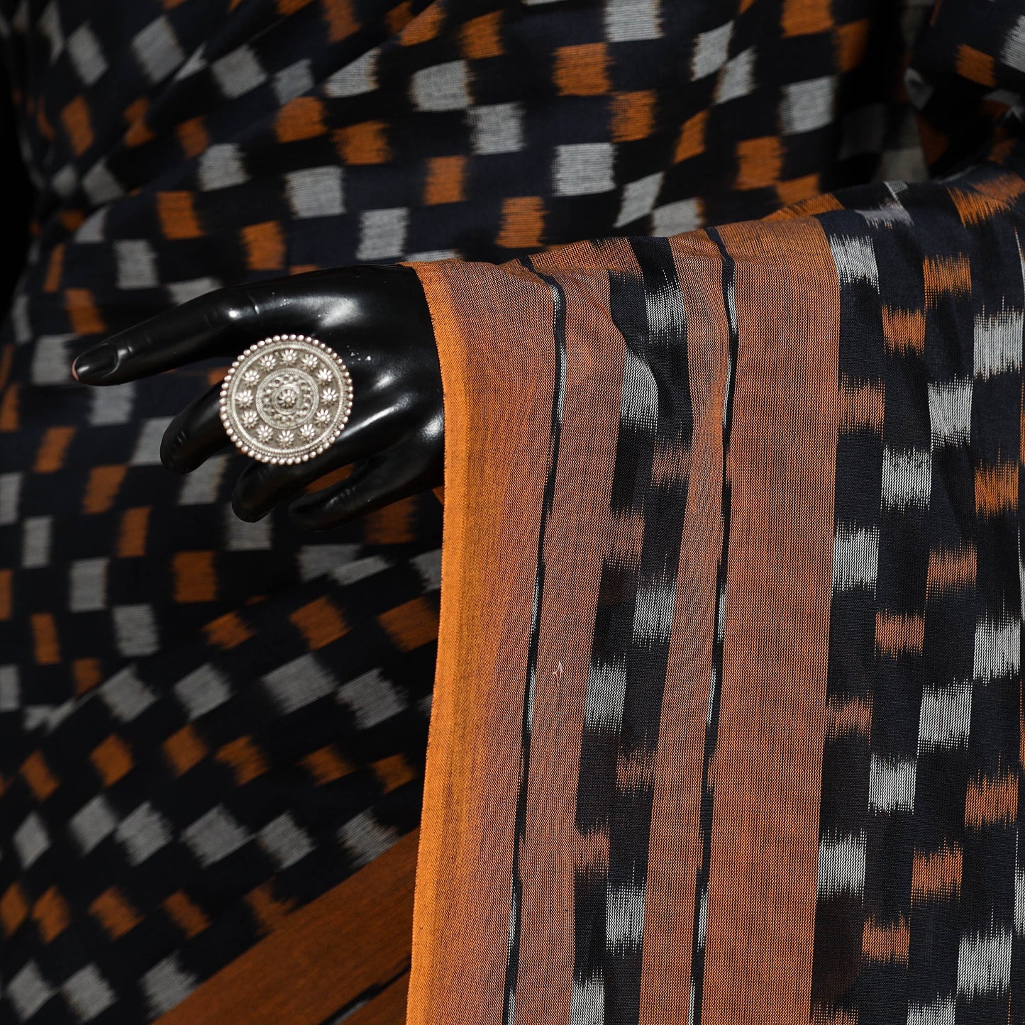 Black - mercerised cotton pochampally ikat saree 12