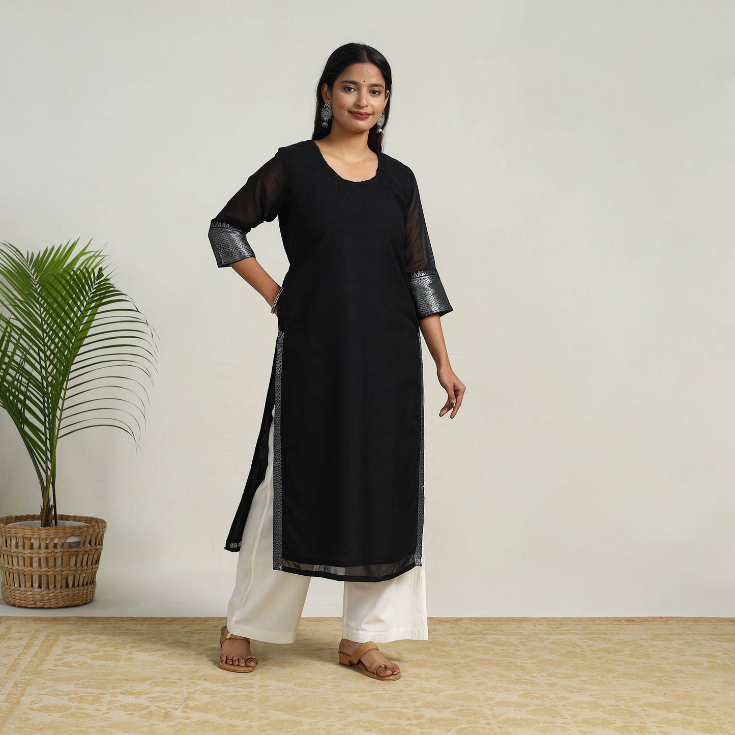 Black - mercerised cotton straight dharwad kurta 01