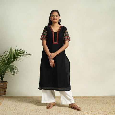  Black Mercerised Cotton Straight Dharwad Kurta