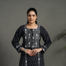 Black - Mercerised Cotton Straight Pochampally Ikat Kurta 11