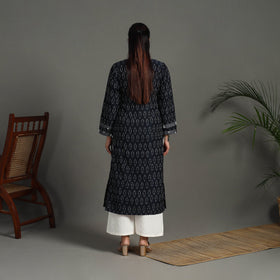 Black - Mercerised Cotton Straight Pochampally Ikat Kurta 11