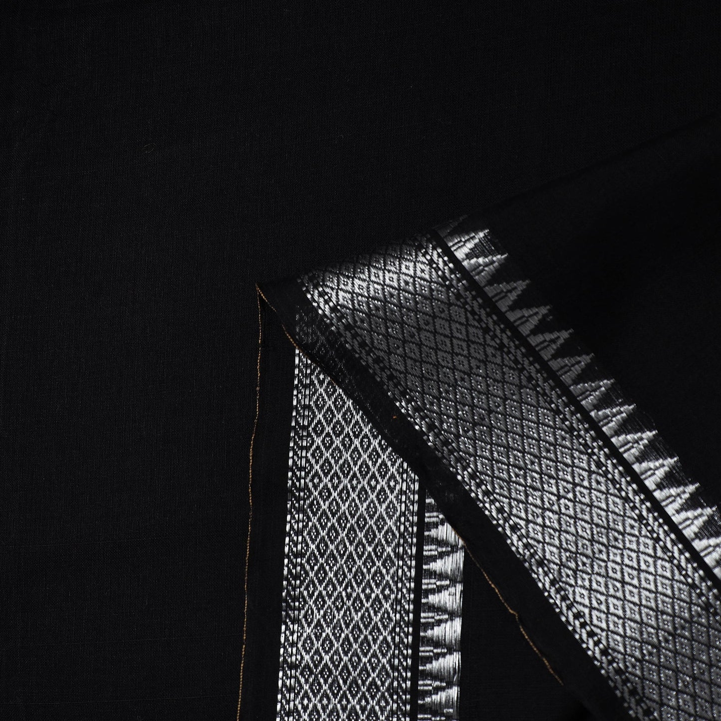  Black Mercerised Cotton Zari Border Dharwad Fabric